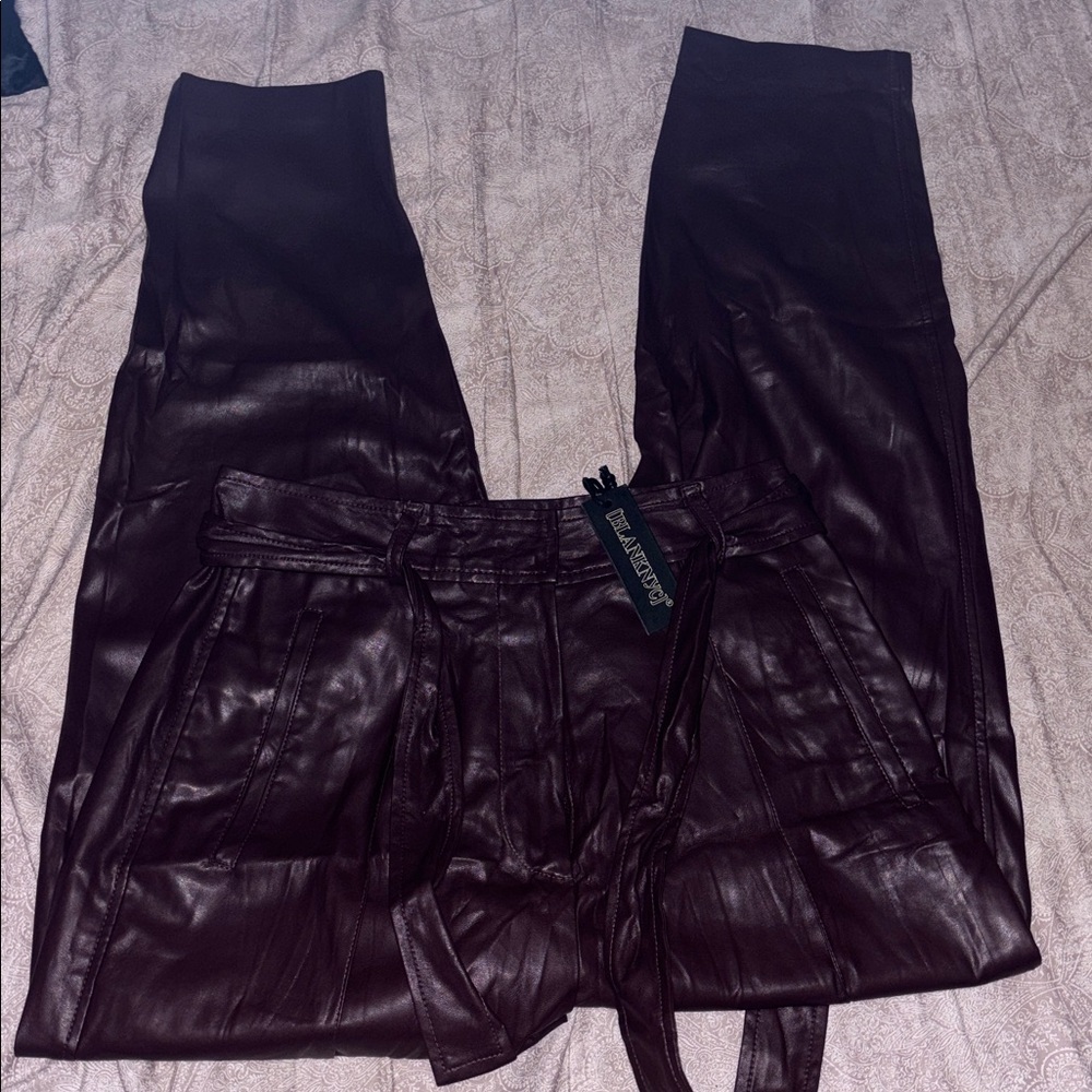 Blank NYC Women's Belted Brown Faux Leather Pants - Picture 9 of 13